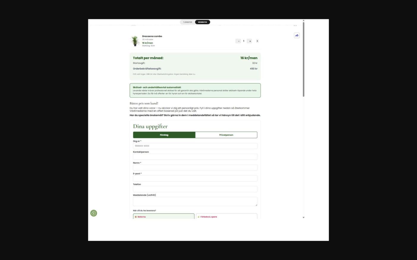 Offertformulär – personligt erbjudande från Växtinredarna